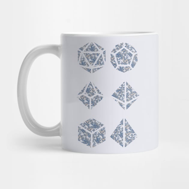 Blue and Parchment White Gradient Rose Vintage Pattern Silhouette Polyhedral Dice - Dungeons and Dragons Design by GenAumonier